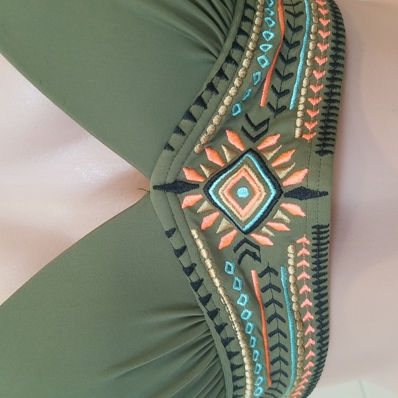 NWT CALIFORNIA WAVES Army green tribal bikini top | Medium | - Picture 2 of 7